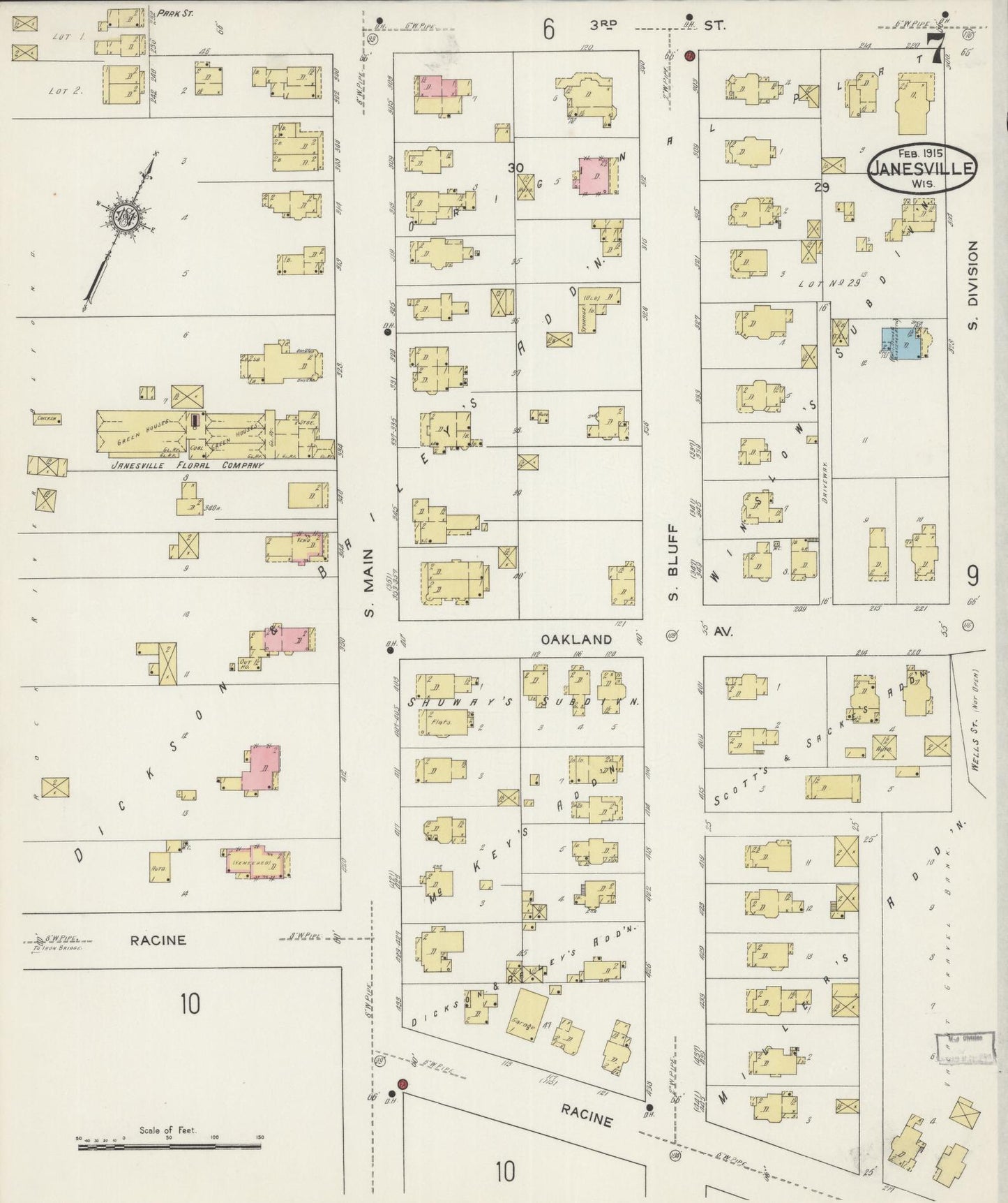 Sanborn Fire Insurance Map from Janesville, Rock County, Wisconsin (1915), Sheet #0007 - Historic Sanborn Fire Insurance Map Print, vintage old map wall art, antique decor, genealogy gift, Wisconsin Wisconsin map
