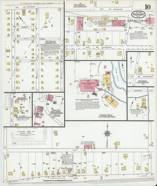 Sanborn Fire Insurance Map from Hickory, Catawba County, North Carolina (1919), Sheet #0010 - Historic Sanborn Fire Insurance Map Print, vintage old map wall art, antique decor, genealogy gift, North Carolina North Carolina map