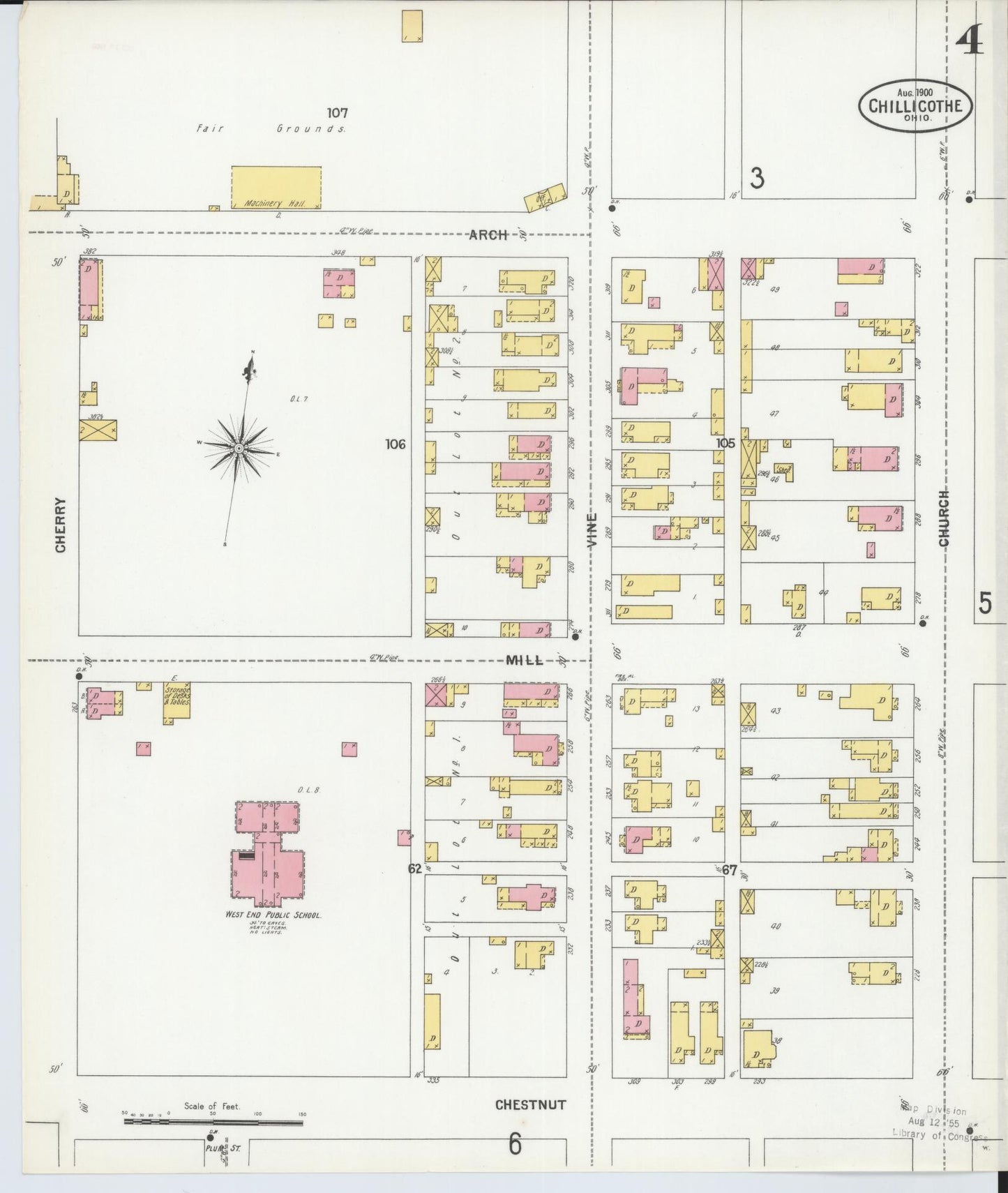Sanborn Fire Insurance Map from Chillicothe, Ross County, Ohio (1900), Sheet #0004 - Historic Sanborn Fire Insurance Map Print, vintage old map wall art, antique decor, genealogy gift, Ohio Ohio map