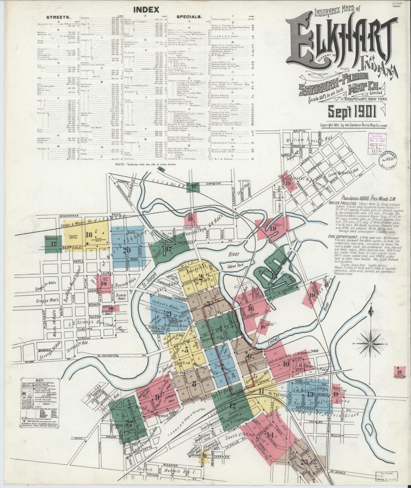 Sanborn Fire Insurance Map from Elkhart, Elkhart County, Indiana (1901), Sheet #0001 - Complete Map Set gallery image, historic Sanborn map, vintage wall art, Indiana Indiana