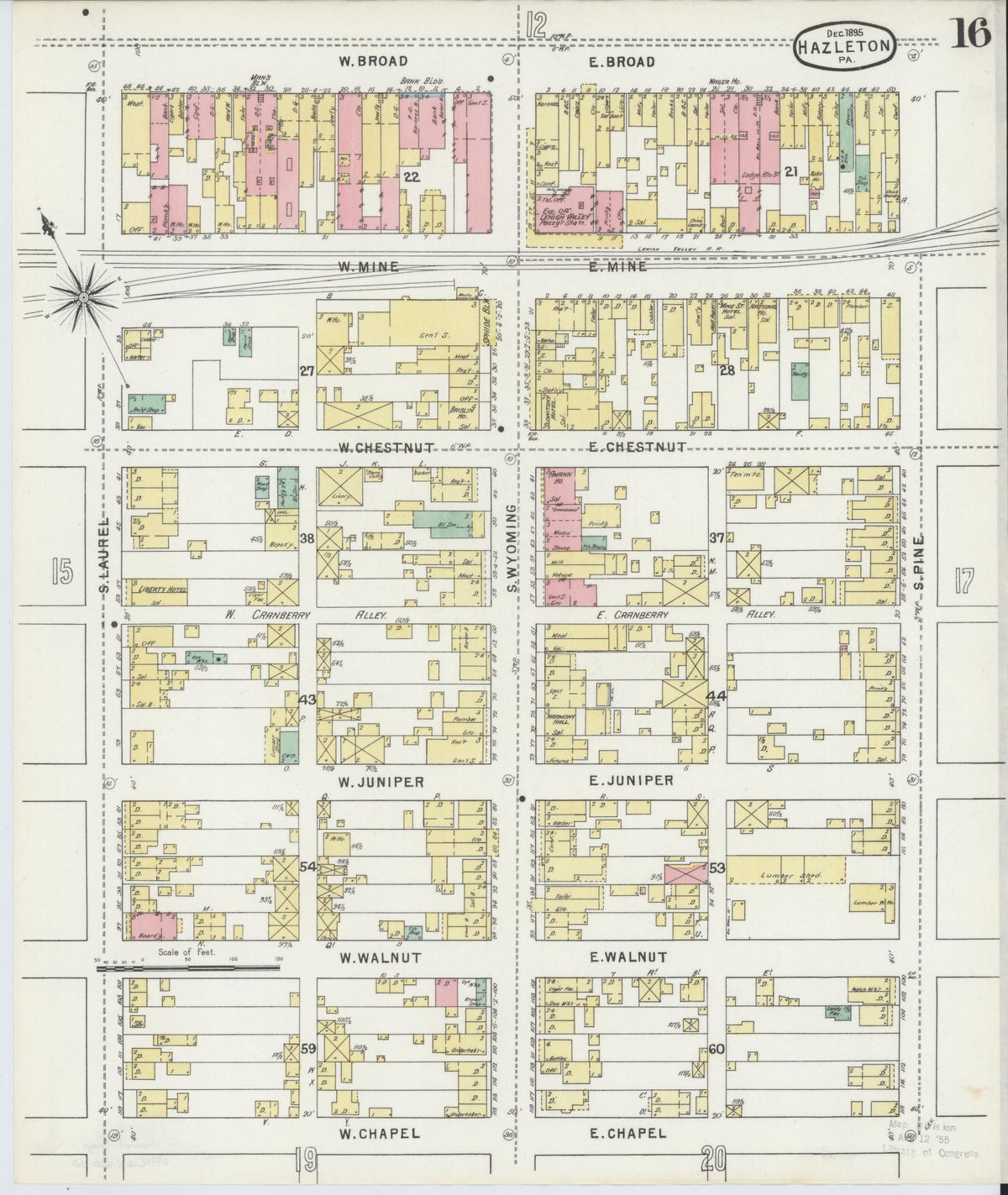 Sanborn Fire Insurance Map from Hazleton, Luzerne County, Pennsylvania (1895), Sheet #0016 - Historic Sanborn Fire Insurance Map Print, vintage old map wall art, antique decor, genealogy gift, Pennsylvania Pennsylvania map