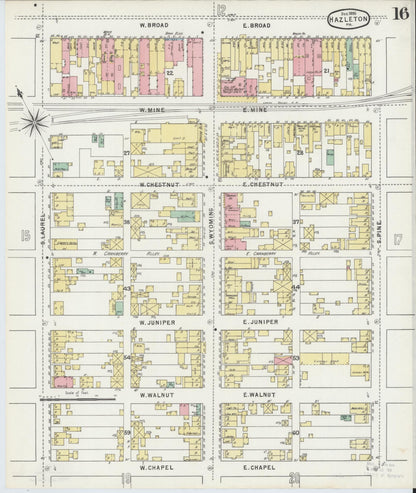 Sanborn Fire Insurance Map from Hazleton, Luzerne County, Pennsylvania (1895), Sheet #0016 - Historic Sanborn Fire Insurance Map Print, vintage old map wall art, antique decor, genealogy gift, Pennsylvania Pennsylvania map