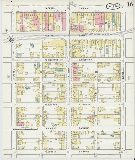 Sanborn Fire Insurance Map from Hazleton, Luzerne County, Pennsylvania (1895), Sheet #0016 - Historic Sanborn Fire Insurance Map Print, vintage old map wall art, antique decor, genealogy gift, Pennsylvania Pennsylvania map