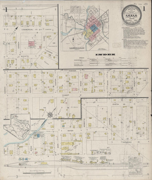 Sanborn Fire Insurance Map from Miami, Roberts County, Texas (1929), Sheet #0001 - Historic Sanborn Fire Insurance Map Print, vintage old map wall art, antique decor, genealogy gift, Texas Texas map