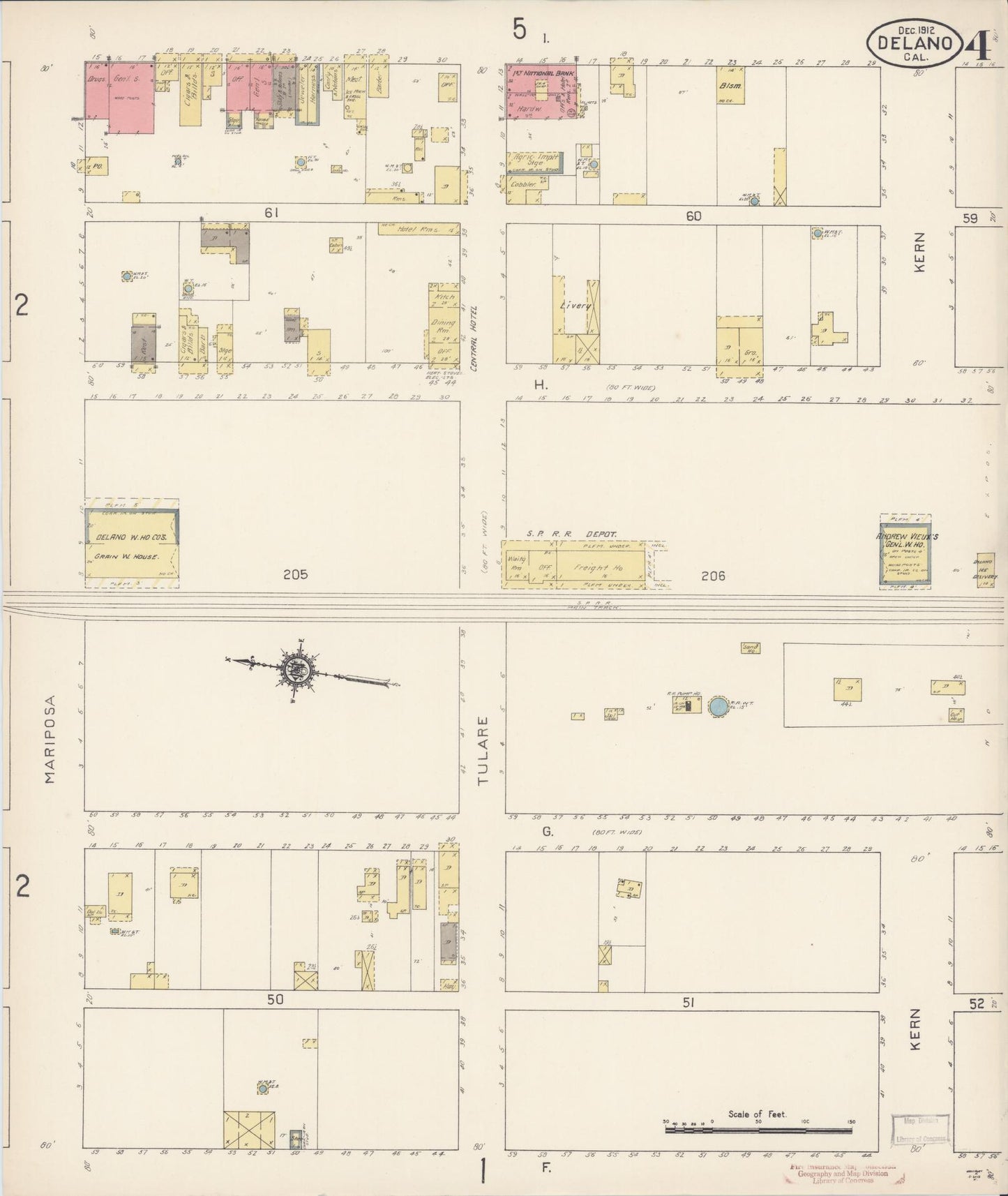 Sanborn Fire Insurance Map from Delano, Kern County, California (1912), Sheet #0004 - Complete Map Set gallery image, historic Sanborn map, vintage wall art, California California