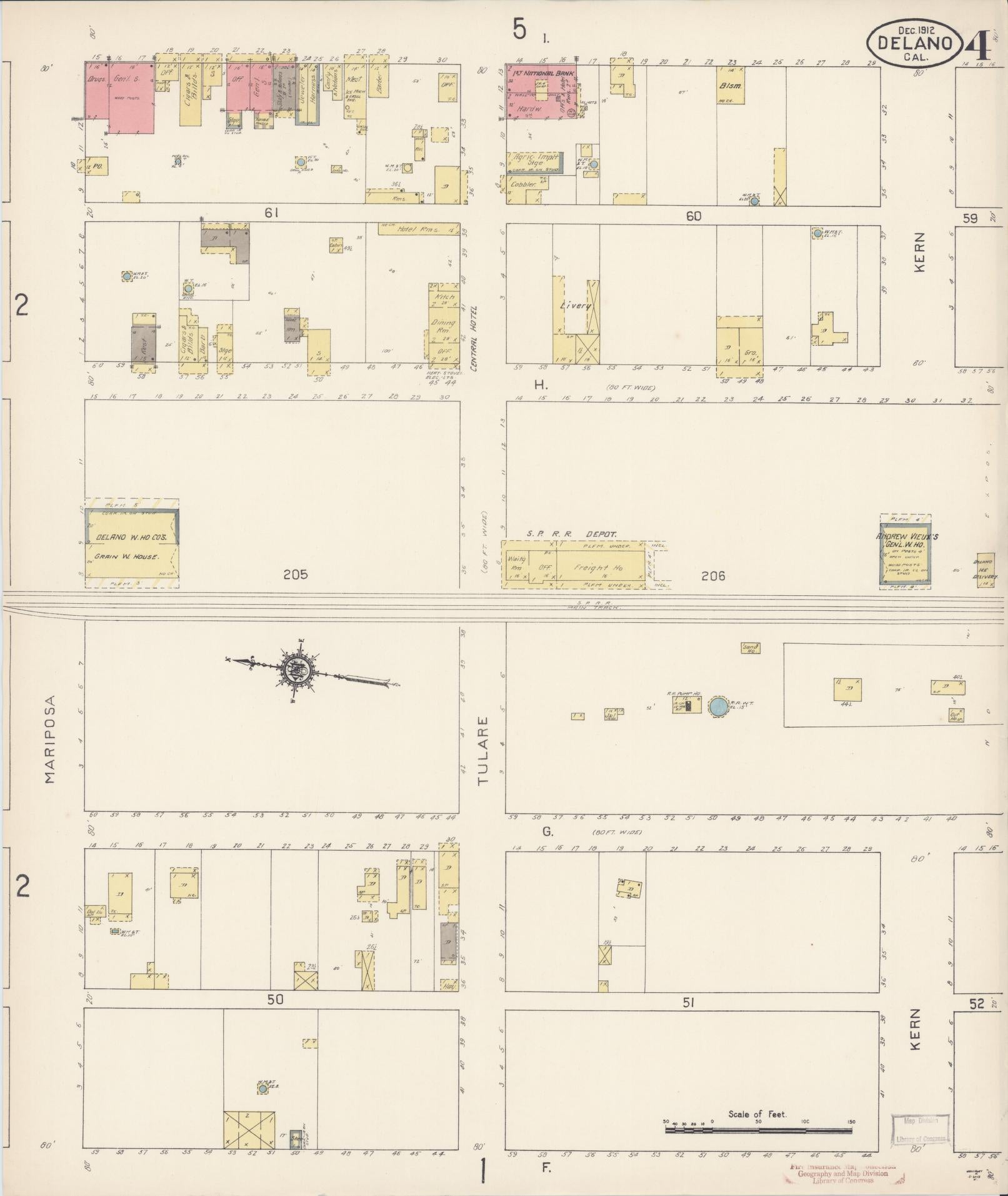Sanborn Fire Insurance Map from Delano, Kern County, California (1912), Sheet #0004 - Complete Map Set gallery image, historic Sanborn map, vintage wall art, California California