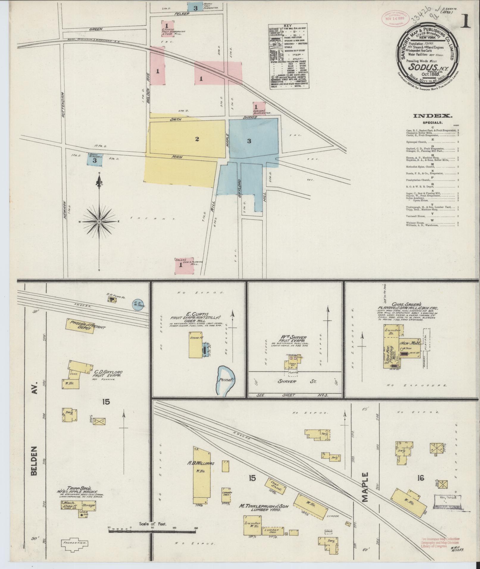 Sanborn Fire Insurance Map from Sodus, Wayne County, New York (1889), Sheet #0001 - Historic Sanborn Fire Insurance Map Print, vintage old map wall art, antique decor, genealogy gift, New York New York map