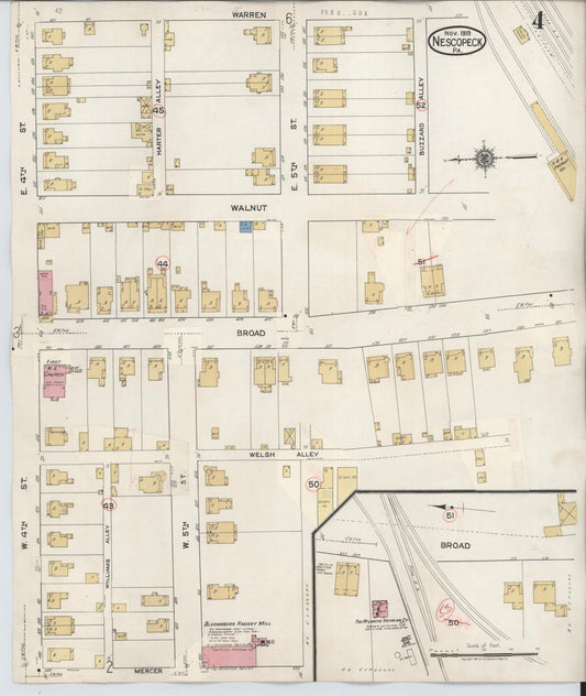 Sanborn Fire Insurance Map from Nescopeck, Luzerne County, Pennsylvania (1936), Sheet #0004 - Historic Sanborn Fire Insurance Map Print, vintage old map wall art, antique decor, genealogy gift, Pennsylvania Pennsylvania map