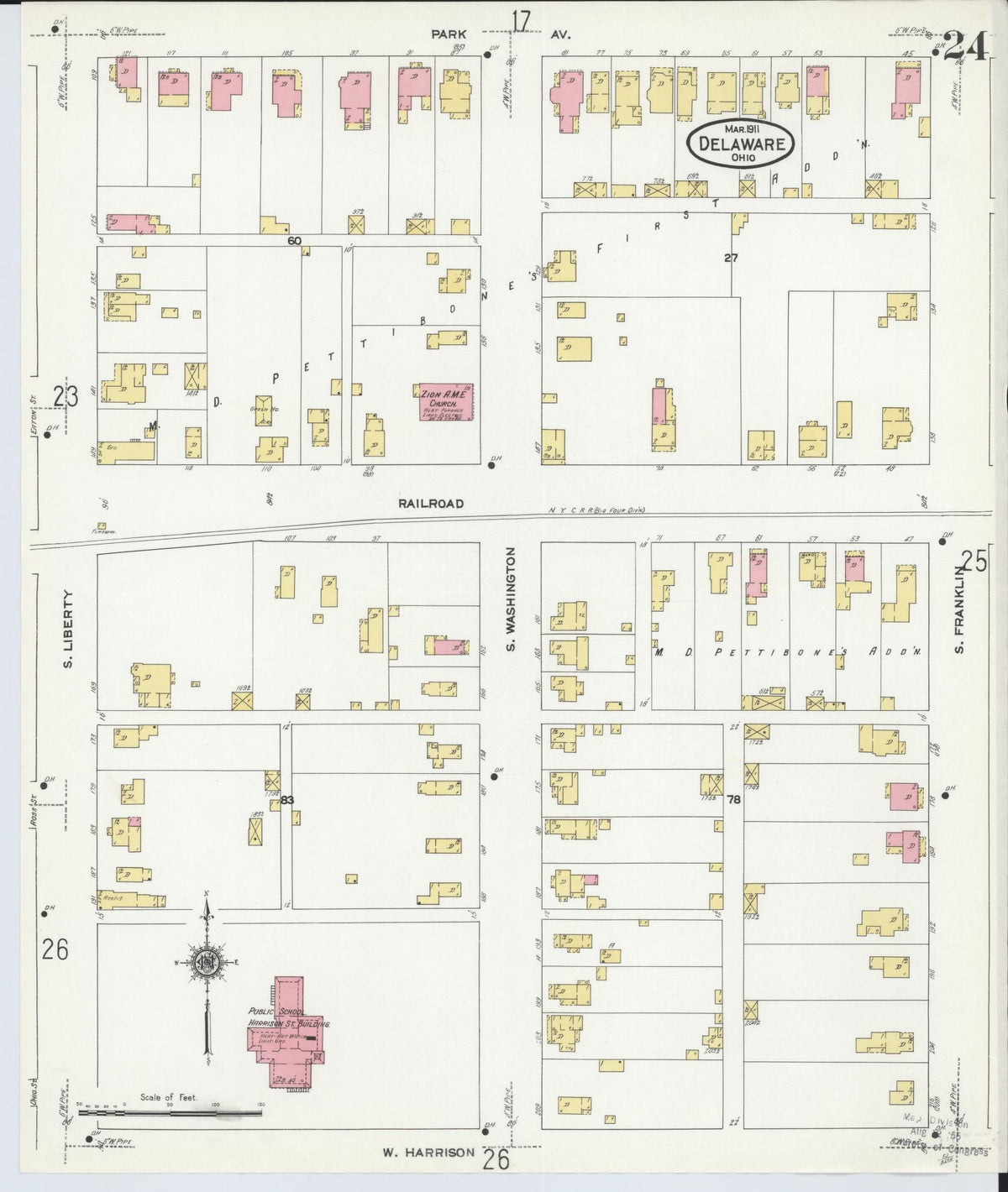 Sanborn Fire Insurance Map from Delaware, Delaware County, Ohio (1911), Sheet #0024 - Complete Map Set gallery image, historic Sanborn map, vintage wall art, Sanborn Fire Insurance Map from Delaware Delaware
