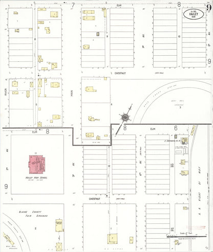 Sanborn Fire Insurance Map from Hailey, Blaine County, Idaho (1920), Sheet #0009 - Complete Map Set gallery image, historic Sanborn map, vintage wall art, Idaho Idaho