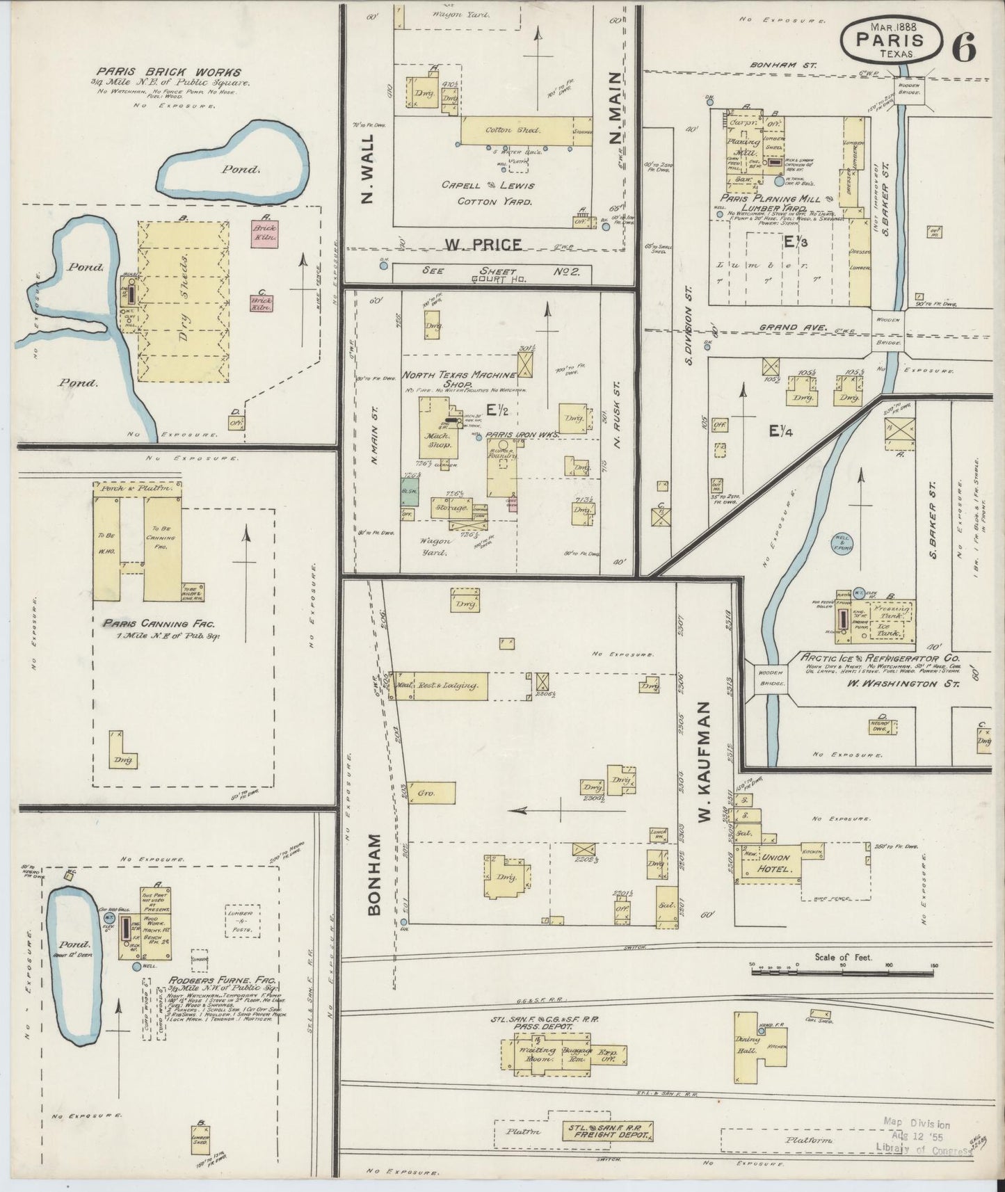 Sanborn Fire Insurance Map from Paris, Lamar County, Texas (1888), Sheet #0006 - Historic Sanborn Fire Insurance Map Print, vintage old map wall art, antique decor, genealogy gift, Texas Texas map