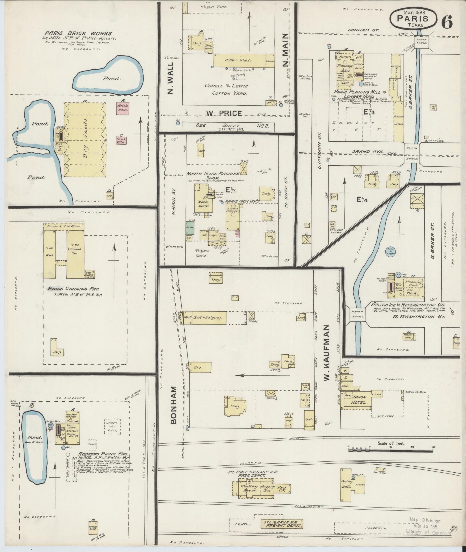 Sanborn Fire Insurance Map from Paris, Lamar County, Texas (1888), Sheet #0006 - Historic Sanborn Fire Insurance Map Print, vintage old map wall art, antique decor, genealogy gift, Texas Texas map