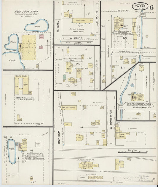 Sanborn Fire Insurance Map from Paris, Lamar County, Texas (1888), Sheet #0006 - Historic Sanborn Fire Insurance Map Print, vintage old map wall art, antique decor, genealogy gift, Texas Texas map