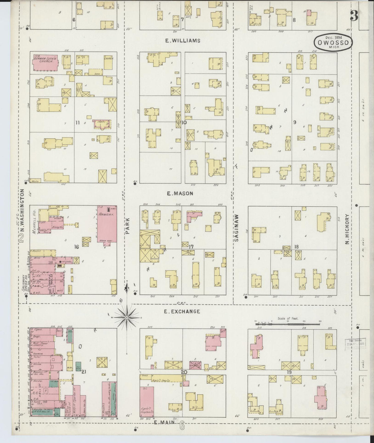 Sanborn Fire Insurance Map from Owosso, Shiawassee County, Michigan (1894), Sheet #0003 - Historic Sanborn Fire Insurance Map Print, vintage old map wall art, antique decor, genealogy gift, Michigan Michigan map