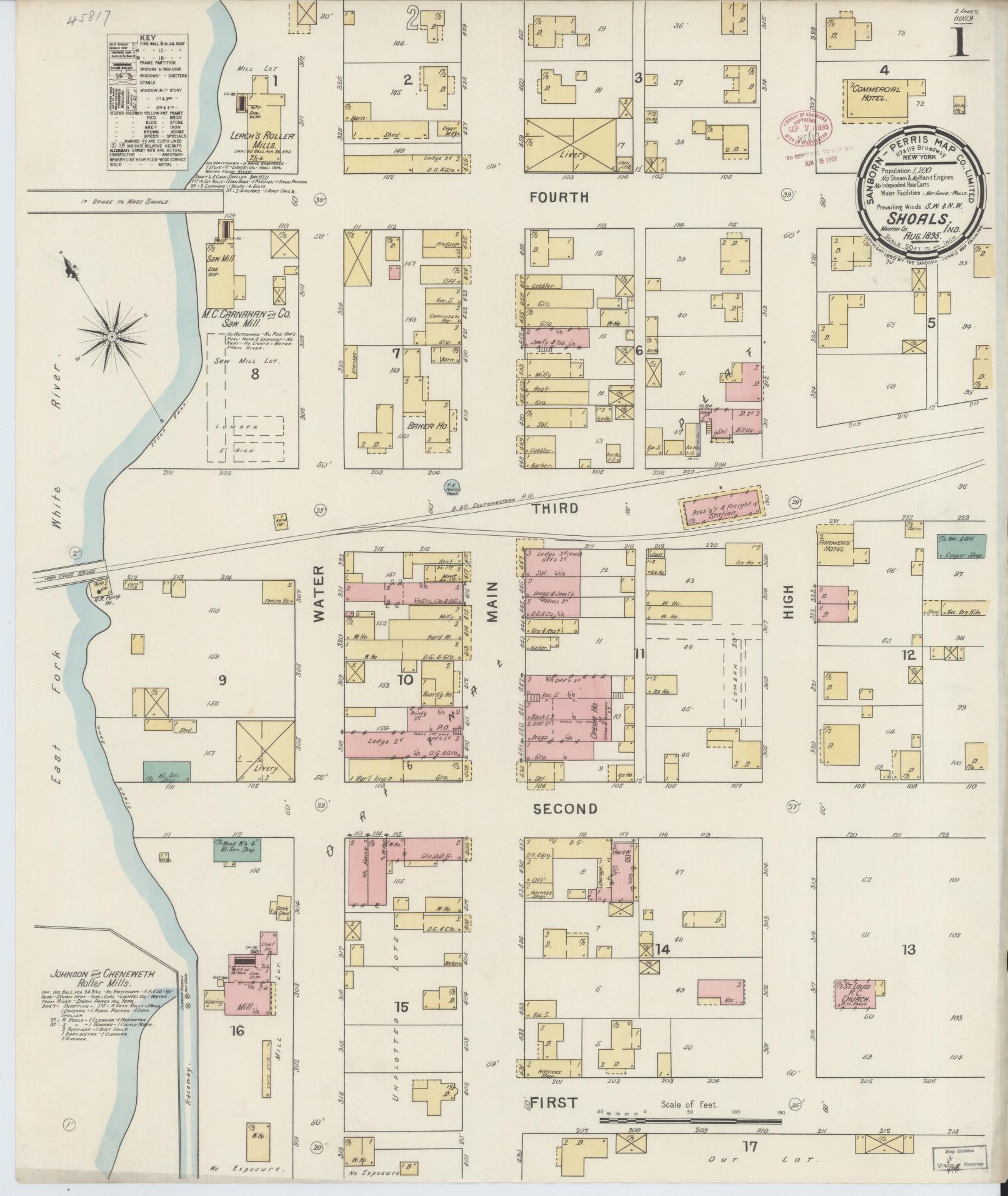 Sanborn Fire Insurance Map from Shoals, Martin County, Indiana (1895), Sheet #0001 - Historic Sanborn Fire Insurance Map Print, vintage old map wall art, antique decor, genealogy gift, Indiana Indiana map