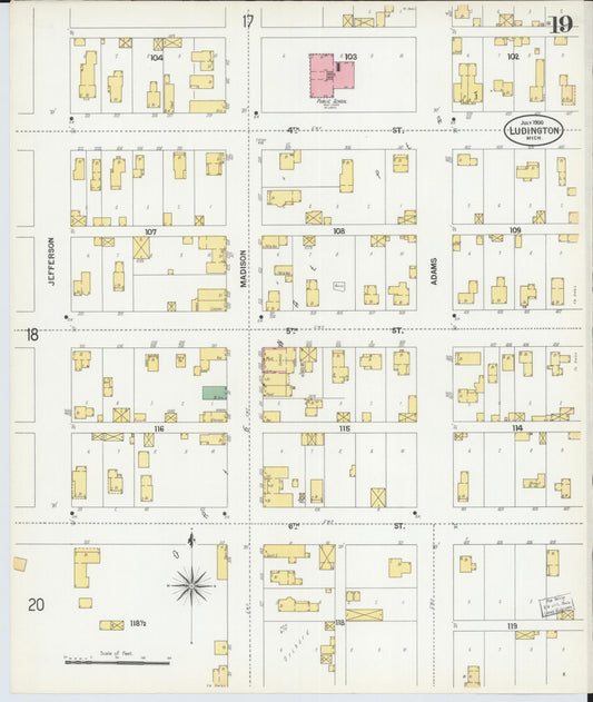 Sanborn Fire Insurance Map from Ludington, Mason County, Michigan (1900), Sheet #0019 - Historic Sanborn Fire Insurance Map Print, vintage old map wall art, antique decor, genealogy gift, Michigan Michigan map