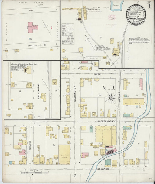 Sanborn Fire Insurance Map from Berkeley Springs, Morgan County, West Virginia (1896), Sheet #0001 - Historic Sanborn Fire Insurance Map Print, vintage old map wall art, antique decor, genealogy gift, West Virginia West Virginia map