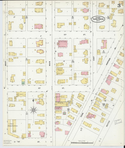 Sanborn Fire Insurance Map from Three Rivers, Saint Joseph County, Michigan (1899), Sheet #0003 - Historic Sanborn Fire Insurance Map Print, vintage old map wall art, antique decor, genealogy gift, Michigan Michigan map