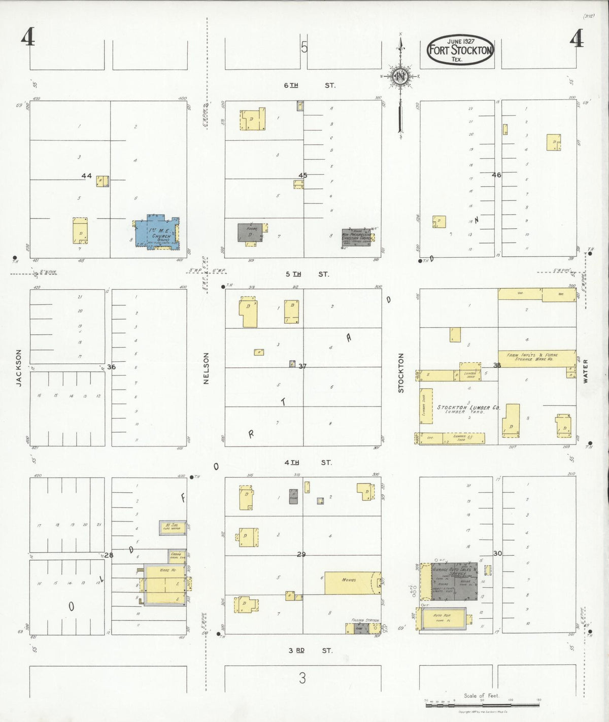 Sanborn Fire Insurance Map from Fort Stockton, Pecos County, Texas (1927), Sheet #0004 - Complete Map Set gallery image, historic Sanborn map, vintage wall art, Texas Texas