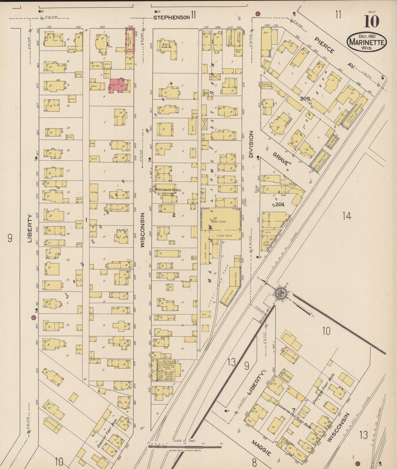 Sanborn Fire Insurance Map from Marinette, Marinette County, Wisconsin (1921), Sheet #0010 - Complete Map Set gallery image, historic Sanborn map, vintage wall art, Wisconsin Wisconsin