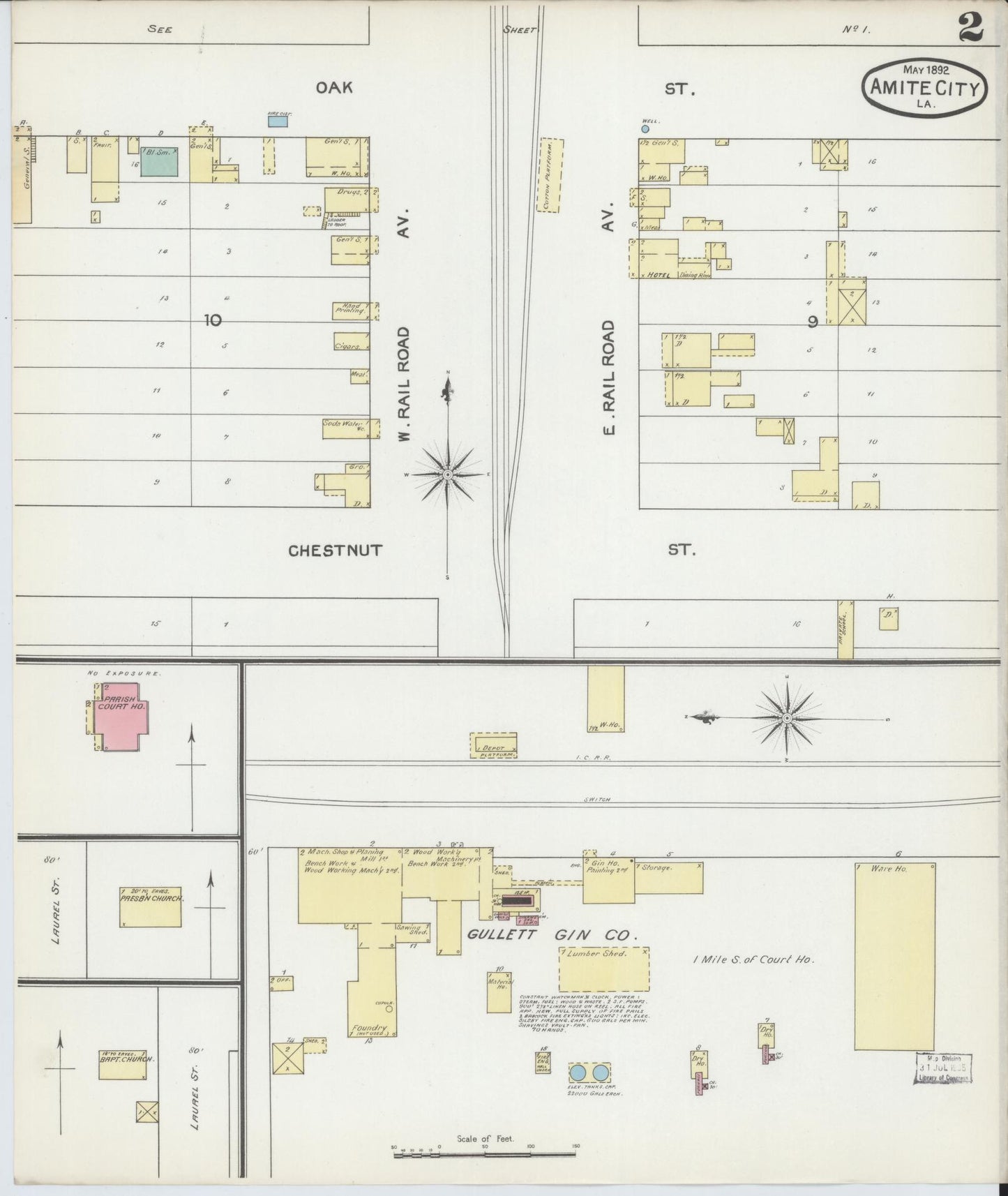 Sanborn Fire Insurance Map from Amite, Tangipahoa Parish, Louisiana (1892), Sheet #0002 - Complete Map Set gallery image, historic Sanborn map, vintage wall art, Louisiana Louisiana