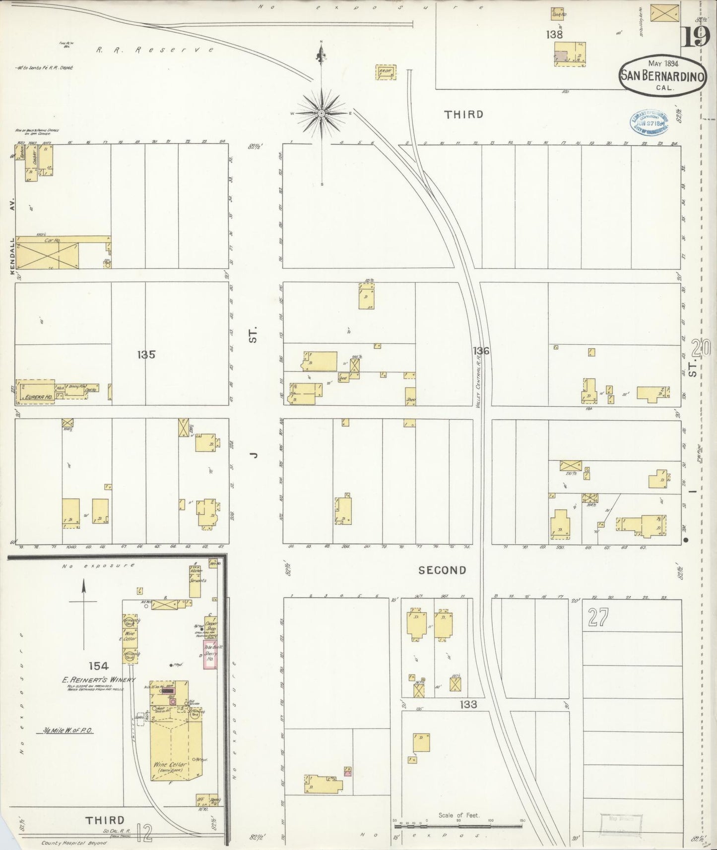 Sanborn Fire Insurance Map from San Bernardino, San Bernardino County, California (1894), Sheet #0019 - Complete Map Set gallery image, historic Sanborn map, vintage wall art, California California