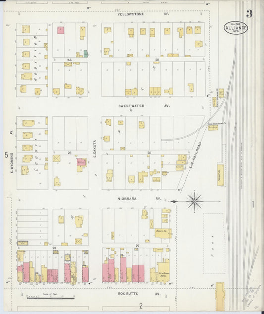 Sanborn Fire Insurance Map from Alliance, Box Butte County, Nebraska (1903), Sheet #0003 - Historic Sanborn Fire Insurance Map Print, vintage old map wall art, antique decor, genealogy gift, Nebraska Nebraska map
