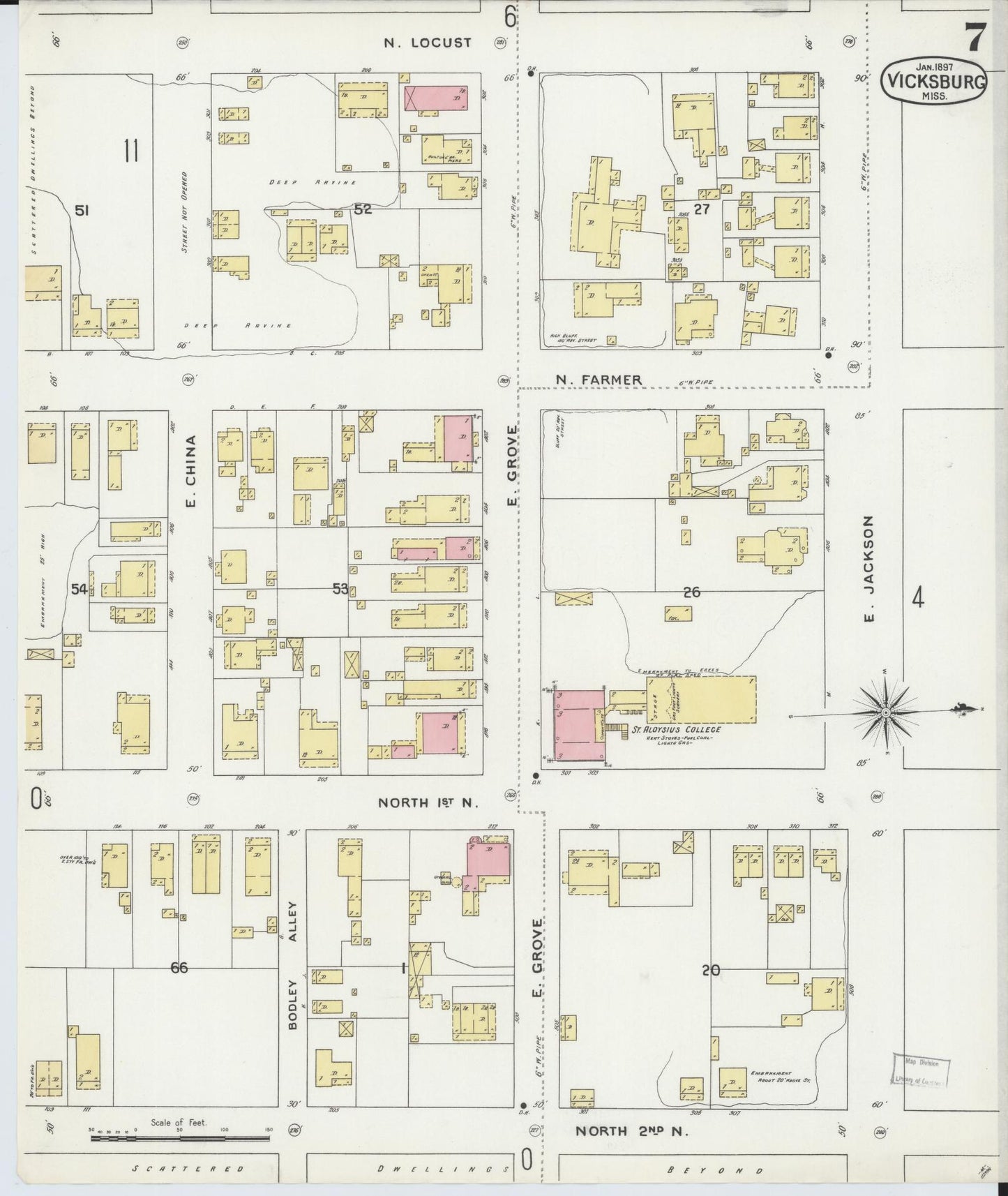 Sanborn Fire Insurance Map from Vicksburg, Warren County, Mississippi (1897), Sheet #0007 - Complete Map Set gallery image, historic Sanborn map, vintage wall art, Mississippi Mississippi