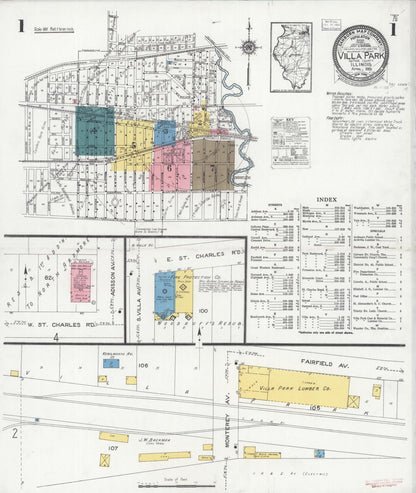 Sanborn Fire Insurance Map from Villa Park, Du Page County, Illinois (1925), Sheet #0001 - Complete Map Set gallery image, historic Sanborn map, vintage wall art, Illinois Illinois