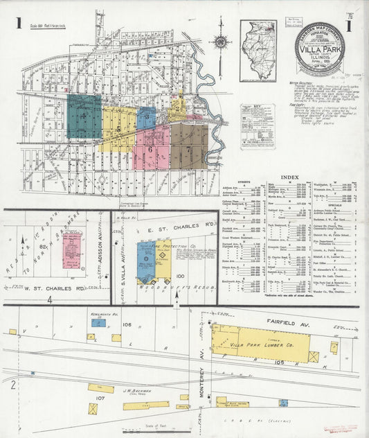 Sanborn Fire Insurance Map from Villa Park, Du Page County, Illinois (1925), Sheet #0001 - Complete Map Set gallery image, historic Sanborn map, vintage wall art, Illinois Illinois