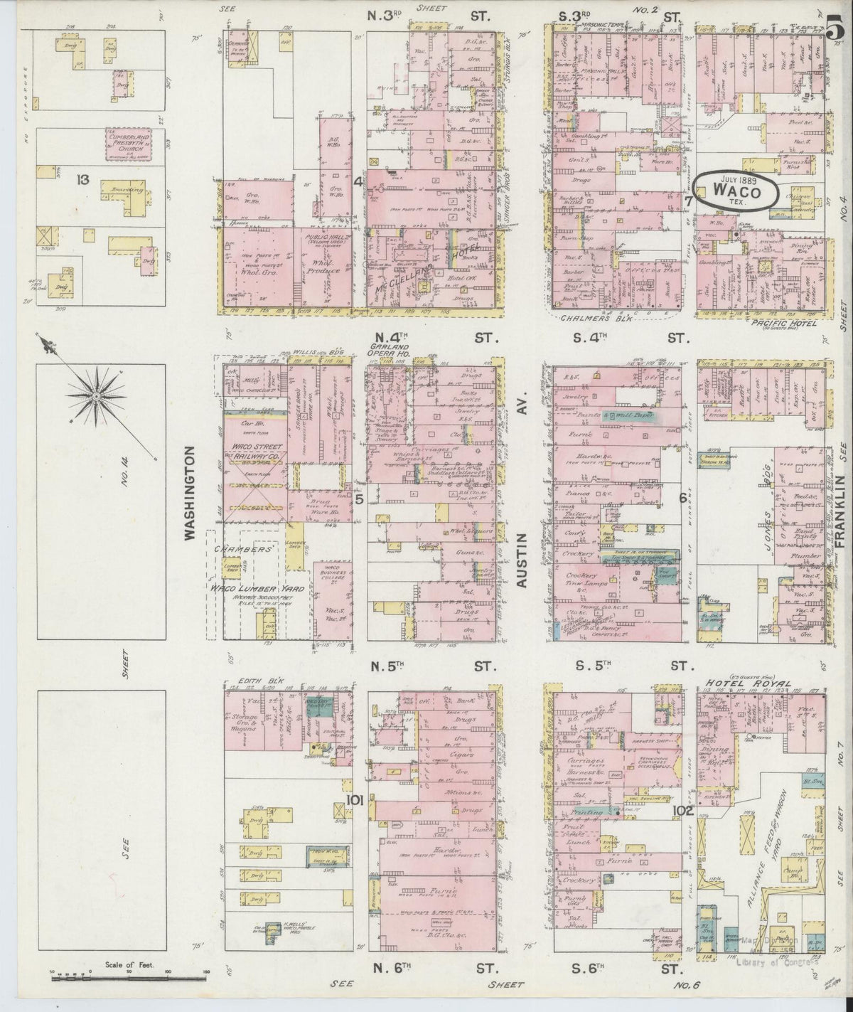 Sanborn Fire Insurance Map from Waco, McLennan County, Texas (1889), Sheet #0005 - Complete Map Set gallery image, historic Sanborn map, vintage wall art, Texas Texas