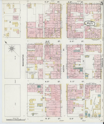 Sanborn Fire Insurance Map from Waco, McLennan County, Texas (1889), Sheet #0005 - Complete Map Set gallery image, historic Sanborn map, vintage wall art, Texas Texas