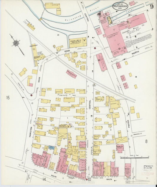 Sanborn Fire Insurance Map from Southbridge, Worcester County, Massachusetts (1911), Sheet #0009 - Historic Sanborn Fire Insurance Map Print, vintage old map wall art, antique decor, genealogy gift, Massachusetts Massachusetts map
