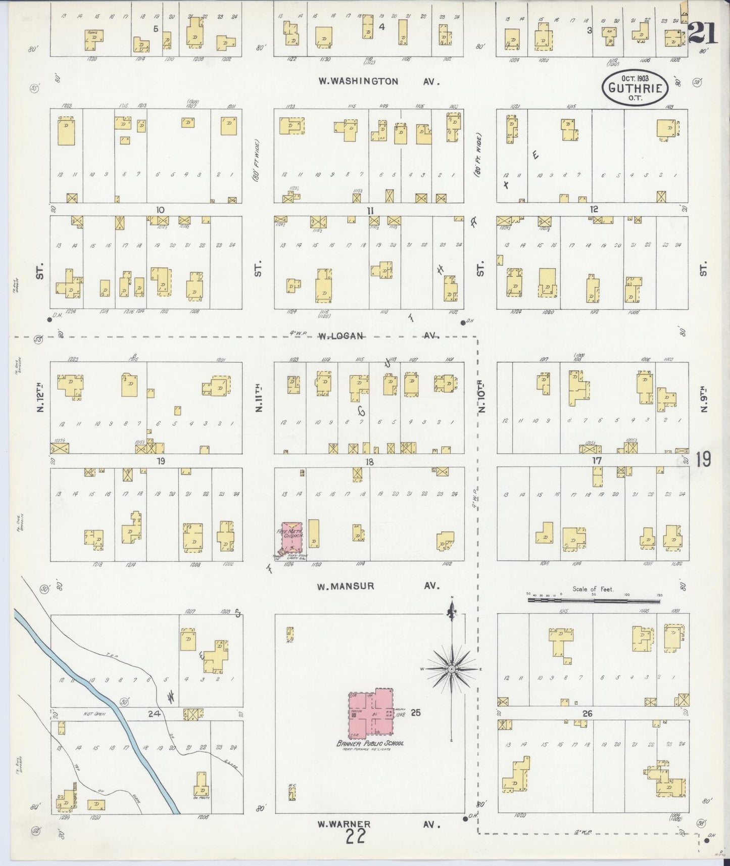 Sanborn Fire Insurance Map from Guthrie, Logain County, Oklahoma (1903), Sheet #0021 - Complete Map Set gallery image, historic Sanborn map, vintage wall art, Oklahoma Oklahoma