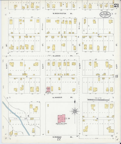 Sanborn Fire Insurance Map from Guthrie, Logain County, Oklahoma (1903), Sheet #0021 - Complete Map Set gallery image, historic Sanborn map, vintage wall art, Oklahoma Oklahoma