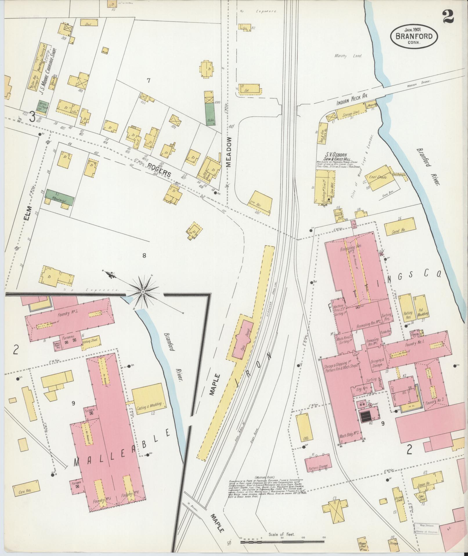 Sanborn Fire Insurance Map from Branford, New Haven County, Connecticut (1901), Sheet #0002 - Complete Map Set gallery image, historic Sanborn map, vintage wall art, Connecticut Connecticut