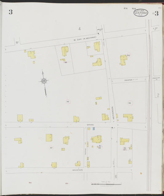 Sanborn Fire Insurance Map from Oxford, Calhoun County, Alabama (1928), Sheet #0003 - Historic Sanborn Fire Insurance Map Print, vintage old map wall art, antique decor, genealogy gift, Alabama Alabama map