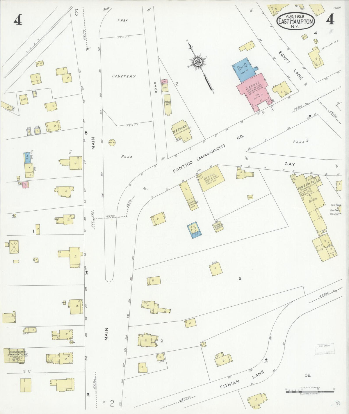 Sanborn Fire Insurance Map from Easthampton, Suffolk County, New York (1929), Sheet #0004 - Complete Map Set gallery image, historic Sanborn map, vintage wall art, New York New York