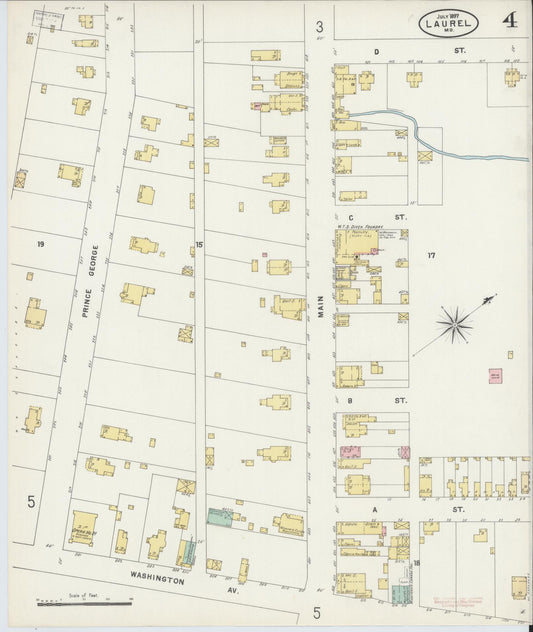 Sanborn Fire Insurance Map from Laurel, Prince Georges County, Maryland (1897), Sheet #0004 - Historic Sanborn Fire Insurance Map Print, vintage old map wall art, antique decor, genealogy gift, Maryland Maryland map