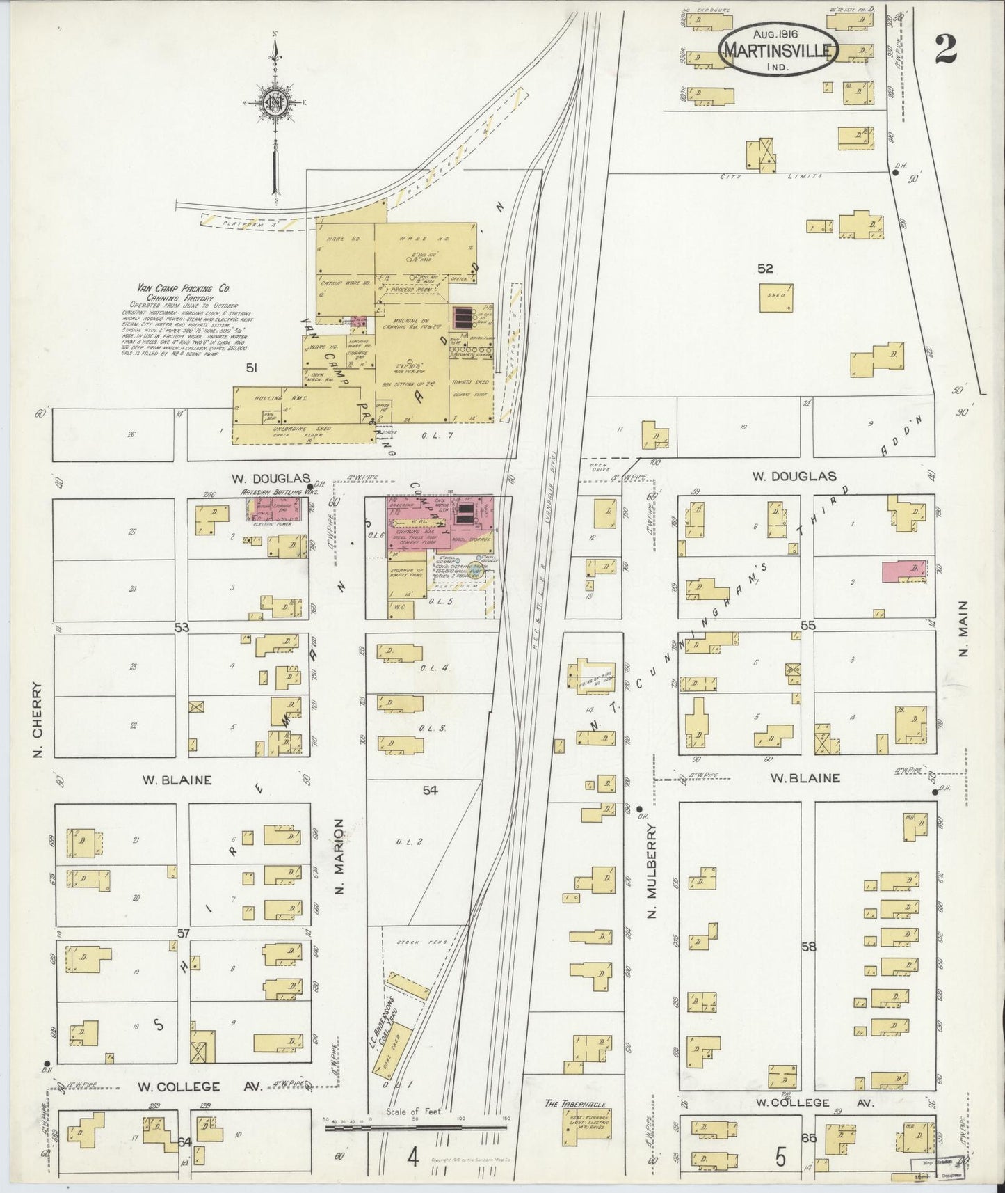 Sanborn Fire Insurance Map from Martinsville, Morgan County, Indiana (1916), Sheet #0002 - Complete Map Set gallery image, historic Sanborn map, vintage wall art, Indiana Indiana