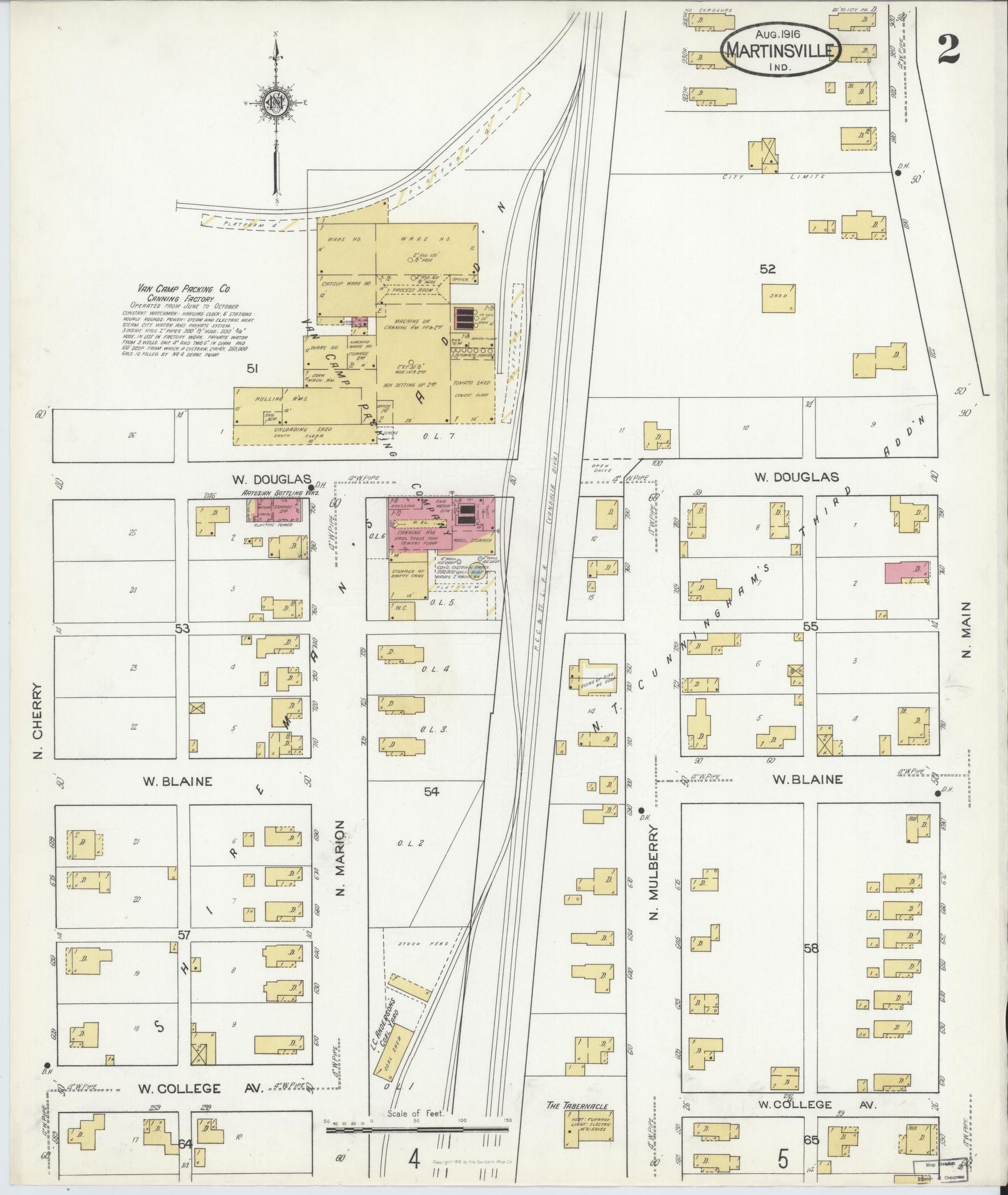 Sanborn Fire Insurance Map from Martinsville, Morgan County, Indiana (1916), Sheet #0002 - Complete Map Set gallery image, historic Sanborn map, vintage wall art, Indiana Indiana