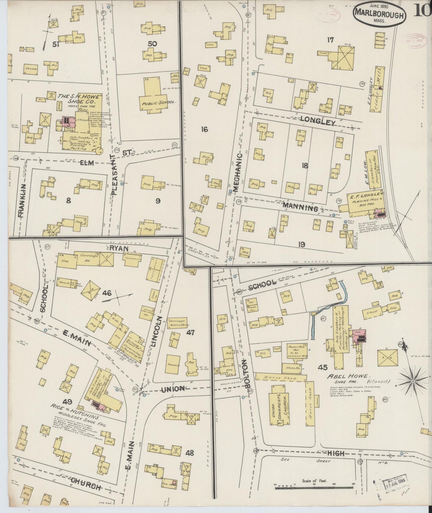 Sanborn Fire Insurance Map from Marlborough, Middlesex County, Massachusetts (1890), Sheet #0010 - Historic Sanborn Fire Insurance Map Print, vintage old map wall art, antique decor, genealogy gift, Massachusetts Massachusetts map