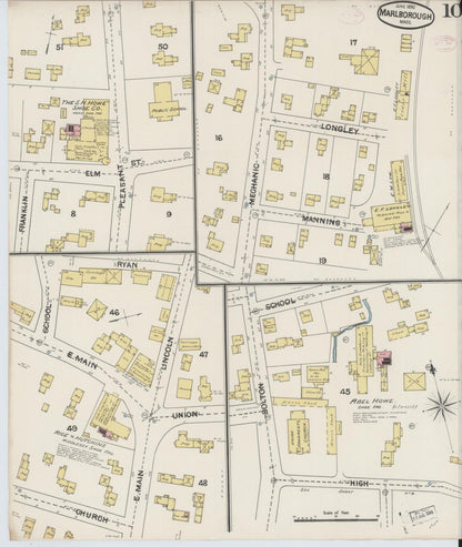 Sanborn Fire Insurance Map from Marlborough, Middlesex County, Massachusetts (1890), Sheet #0010 - Historic Sanborn Fire Insurance Map Print, vintage old map wall art, antique decor, genealogy gift, Massachusetts Massachusetts map