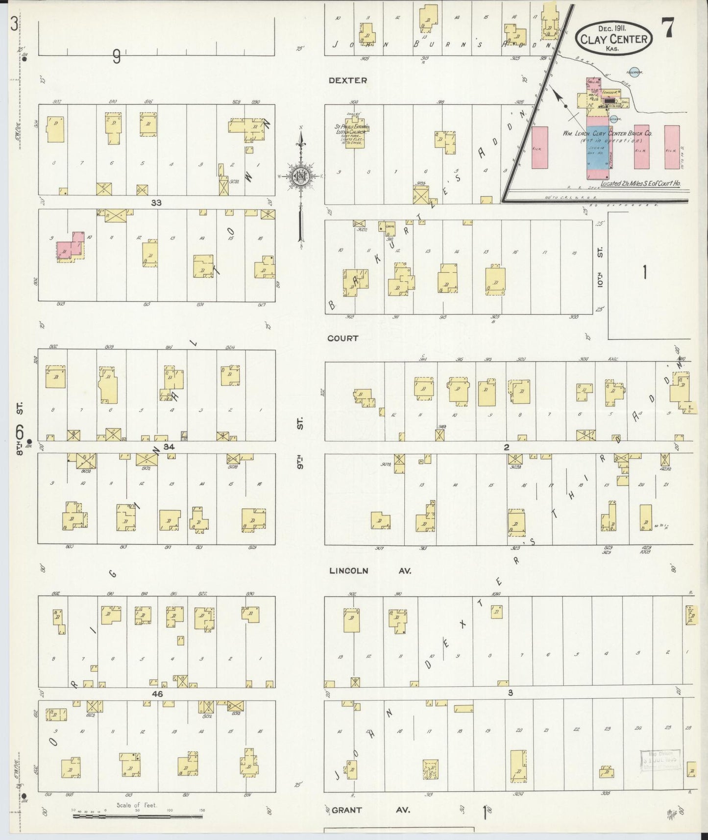 Sanborn Fire Insurance Map from Clay Center, Clay County, Kansas (1911), Sheet #0007 - Historic Sanborn Fire Insurance Map Print, vintage old map wall art, antique decor, genealogy gift, Kansas Kansas map
