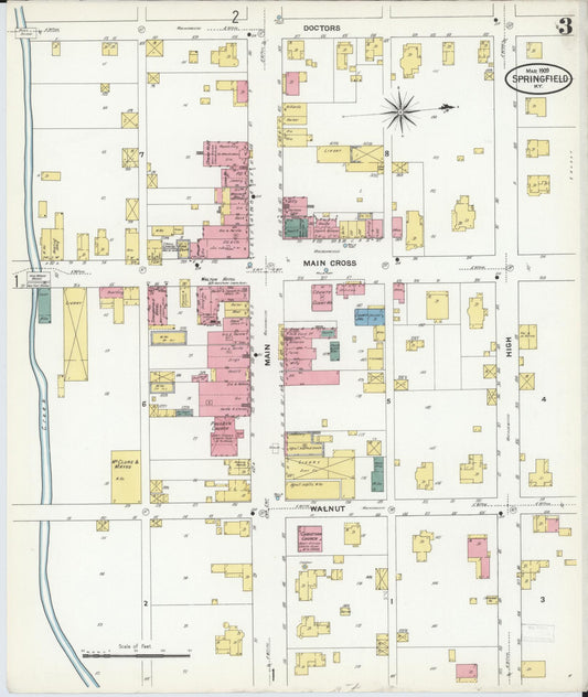 Sanborn Fire Insurance Map from Springfield, Washington County, Kentucky (1909), Sheet #0003 - Historic Sanborn Fire Insurance Map Print, vintage old map wall art, antique decor, genealogy gift, Kentucky Kentucky map