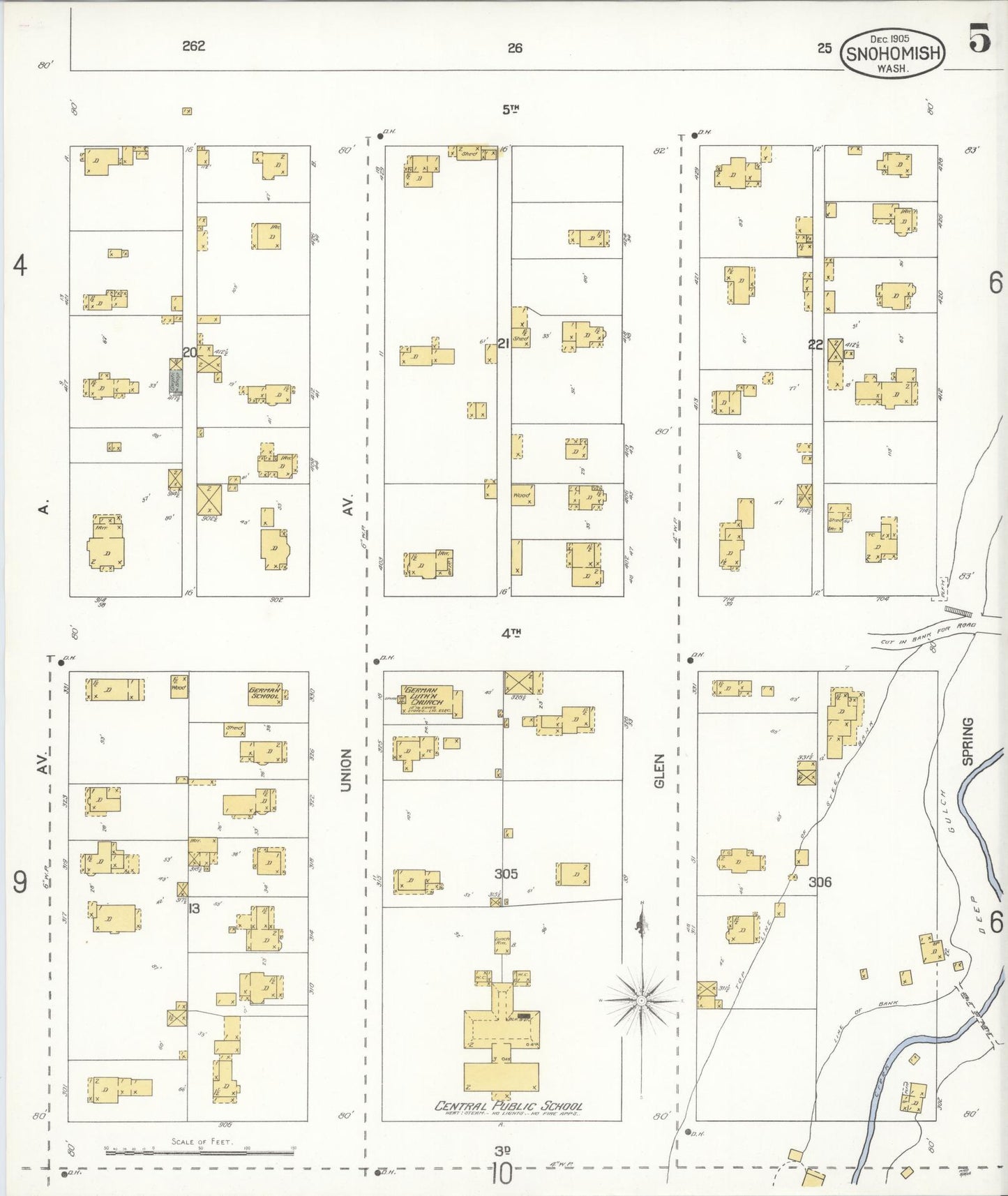 Sanborn Fire Insurance Map from Snohomish, Snohomish County, Washington (1905), Sheet #0005 - Complete Map Set gallery image, historic Sanborn map, vintage wall art, Washington Washington