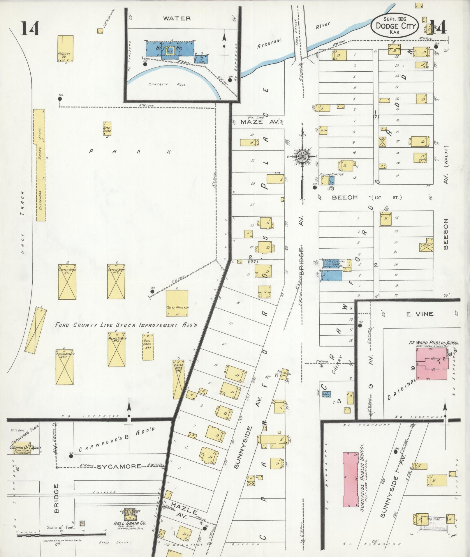 Sanborn Fire Insurance Map from Dodge City, Ford County, Kansas (1926), Sheet #0014 - Historic Sanborn Fire Insurance Map Print, vintage old map wall art, antique decor, genealogy gift, Kansas Kansas map