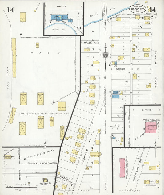 Sanborn Fire Insurance Map from Dodge City, Ford County, Kansas (1926), Sheet #0014 - Historic Sanborn Fire Insurance Map Print, vintage old map wall art, antique decor, genealogy gift, Kansas Kansas map
