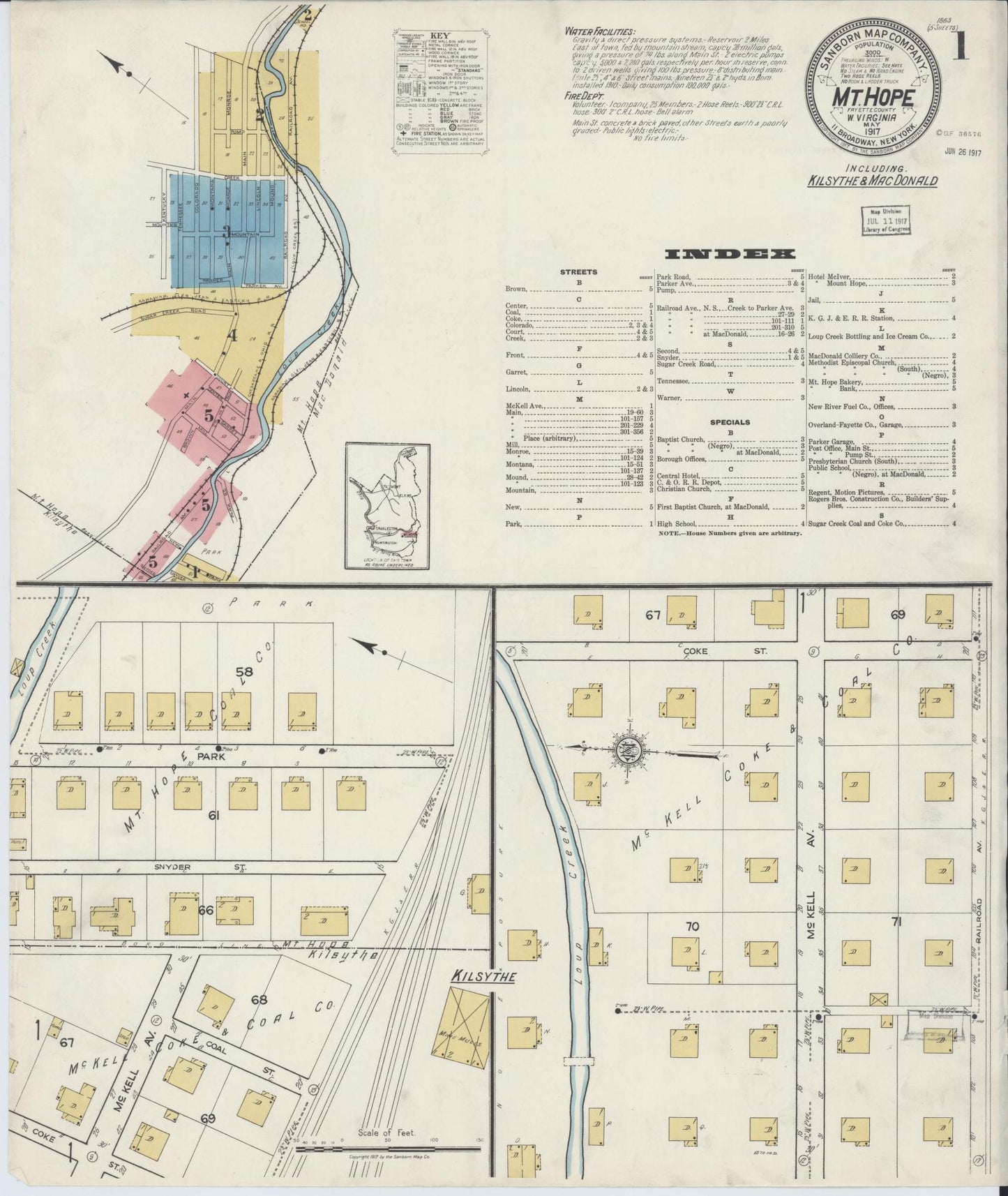 Sanborn Fire Insurance Map from Mount Hope, Fayette County, West Virginia (1917), Sheet #0001 - Complete Map Set gallery image, historic Sanborn map, vintage wall art, West Virginia West Virginia