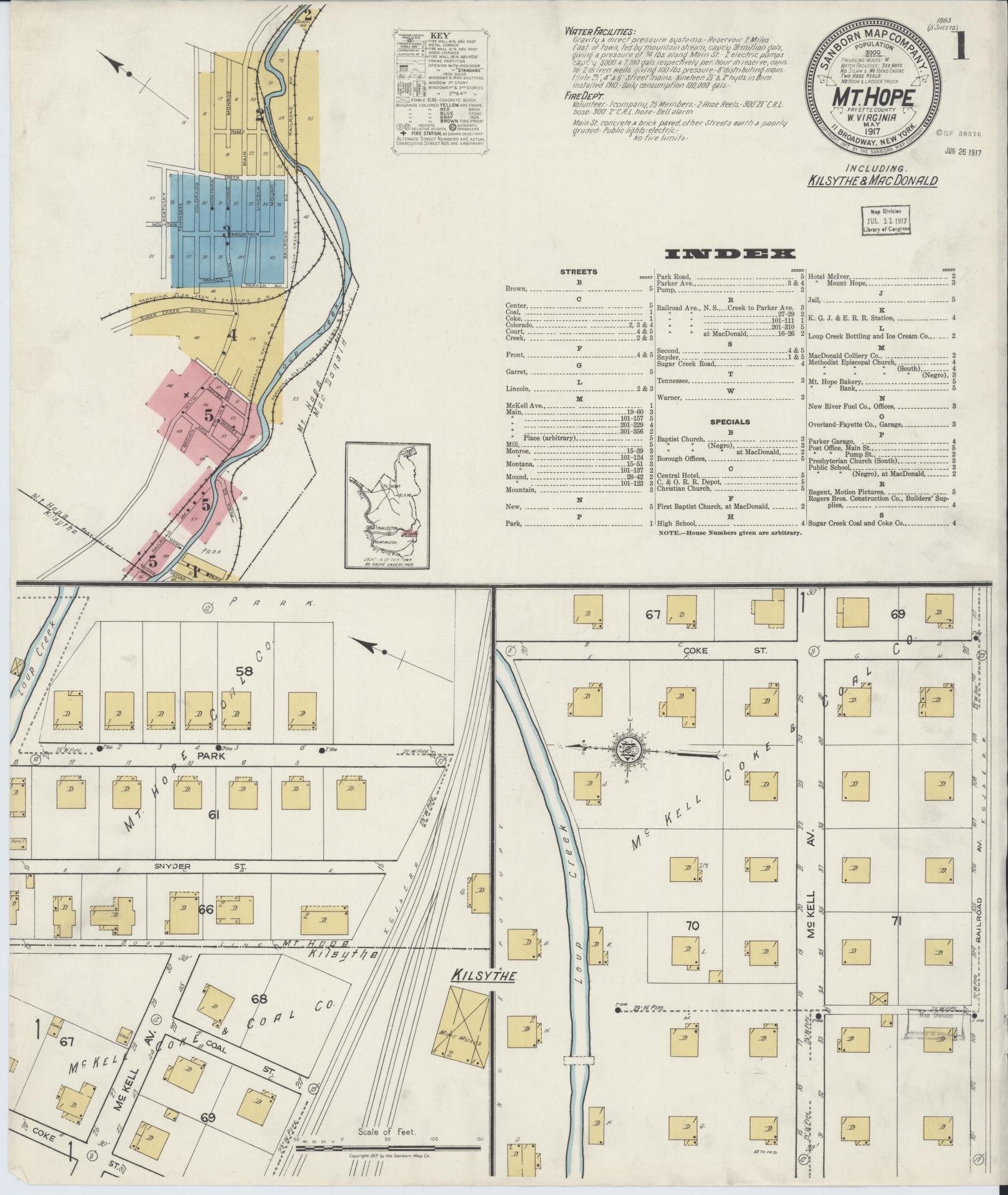 Sanborn Fire Insurance Map from Mount Hope, Fayette County, West Virginia (1917), Sheet #0001 - Complete Map Set gallery image, historic Sanborn map, vintage wall art, West Virginia West Virginia